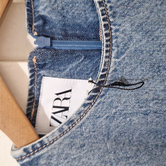 NWOT  LIGHT BLUE TRF DENIM 100% COTTON MIDI MINIMALIST DRESS - Picture 5 of 9